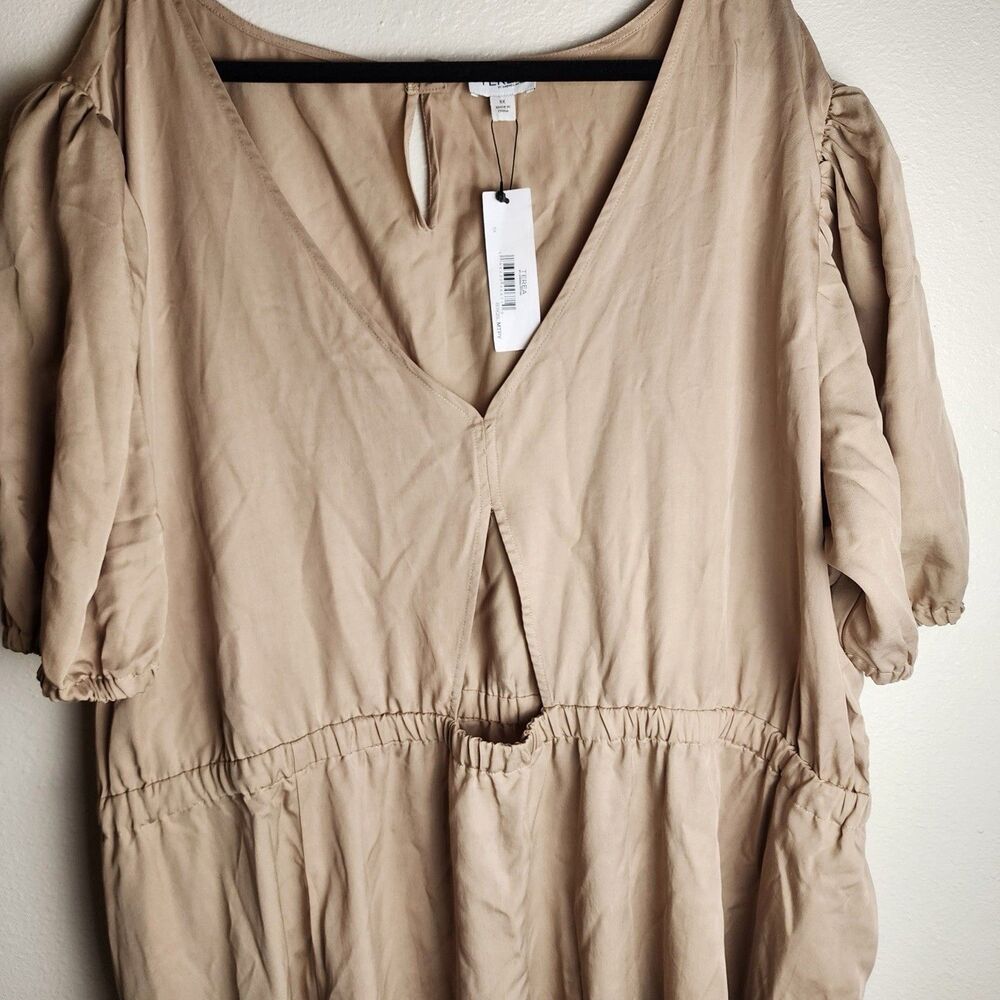 V-Neck Maxi Dress Peekabo Cutout Khaki 5X NWT Lyocell TEREA by Andrea Pitter